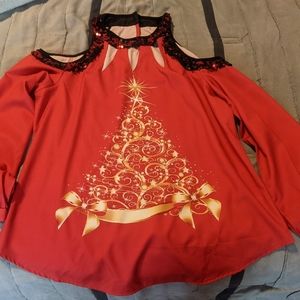 Formal Cold Shoulder Christmas Blouse